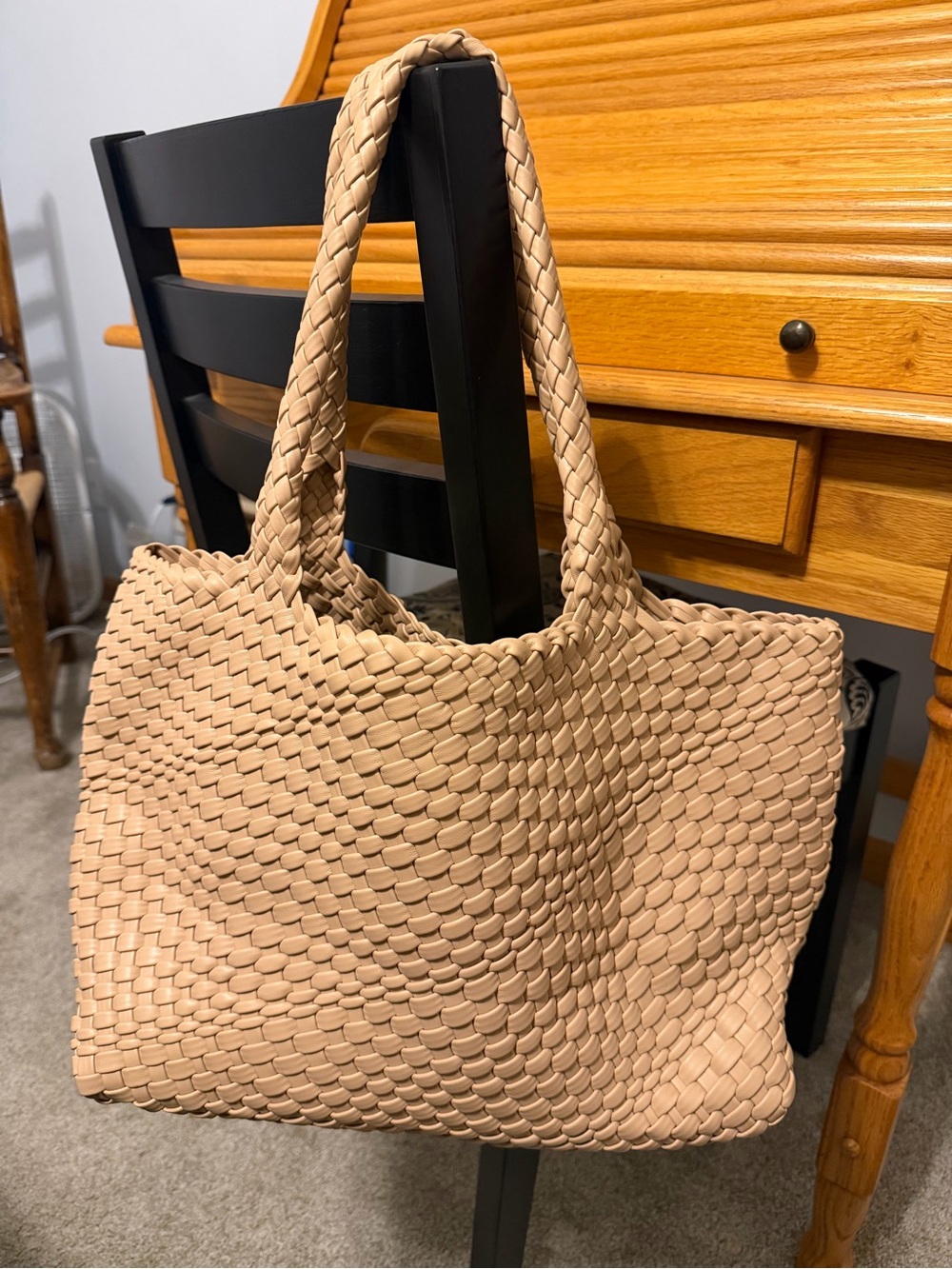 Vegan leather Woven Tote Bag in Nude - Stylish Everyday Carry